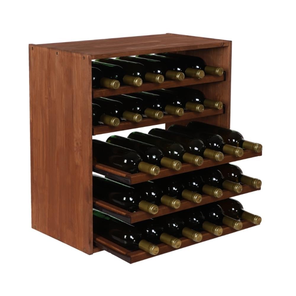 PROREGAL VINCELLAR MOD Modular Wine Rack H x W x D 60 x 60 x 30 cm Extension Module for 30 Bottles with Extendable Levels Solid Pine Wood Natural Wine Holder Wine Stand Bottle Rack Wooden Shelf