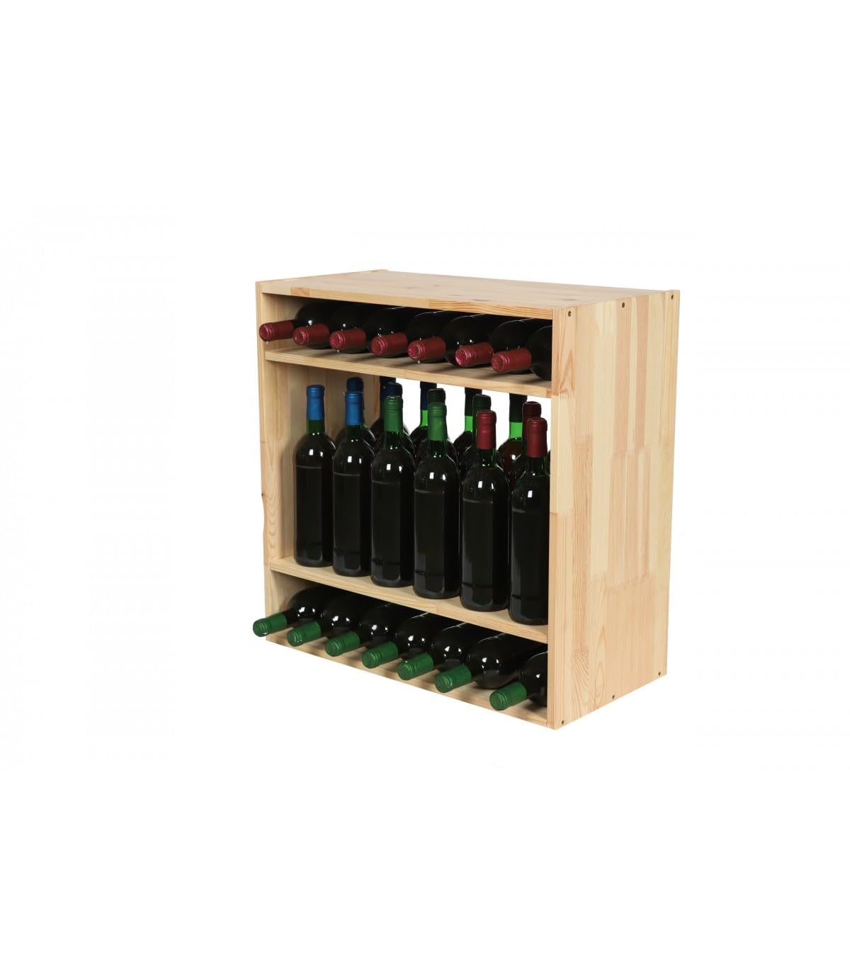 PROREGAL VINCELLAR MOD Modular Wine Rack H x W x D 60 x 60 x 30 cm Extension Module for 30 Bottles with Extendable Levels Solid Pine Wood Natural Wine Holder Wine Stand Bottle Rack Wooden Shelf
