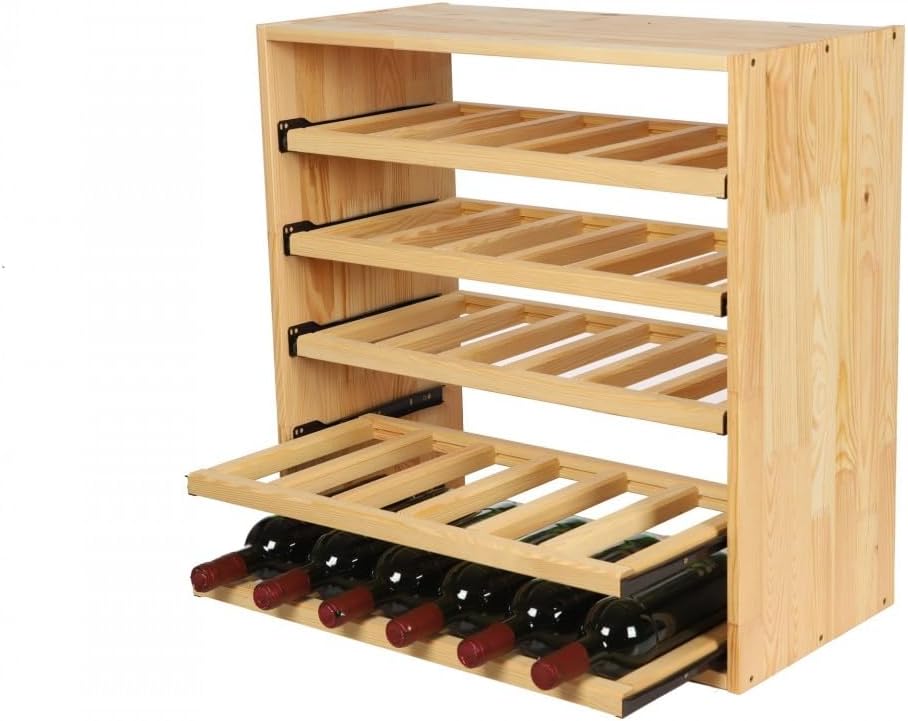 PROREGAL VINCELLAR MOD Modular Wine Rack H x W x D 60 x 60 x 30 cm Extension Module for 30 Bottles with Extendable Levels Solid Pine Wood Natural Wine Holder Wine Stand Bottle Rack Wooden Shelf
