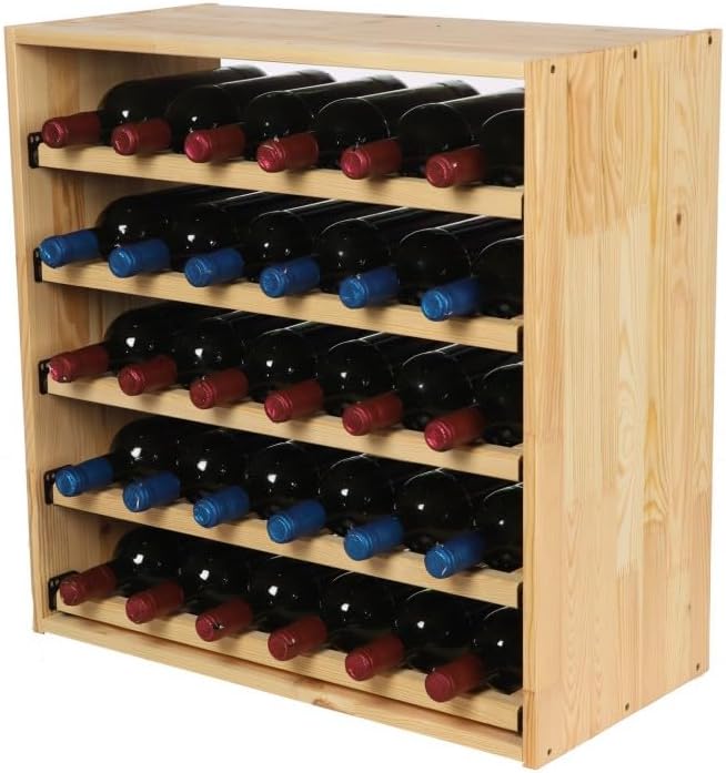 PROREGAL VINCELLAR MOD Modular Wine Rack H x W x D 60 x 60 x 30 cm Extension Module for 30 Bottles with Extendable Levels Solid Pine Wood Natural Wine Holder Wine Stand Bottle Rack Wooden Shelf