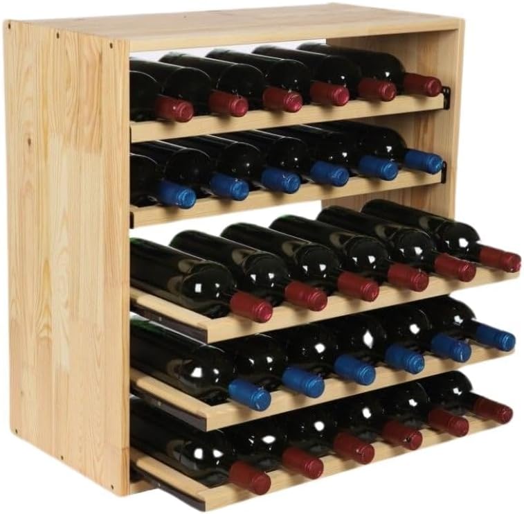 PROREGAL VINCELLAR MOD Modular Wine Rack H x W x D 60 x 60 x 30 cm Extension Module for 30 Bottles with Extendable Levels Solid Pine Wood Natural Wine Holder Wine Stand Bottle Rack Wooden Shelf