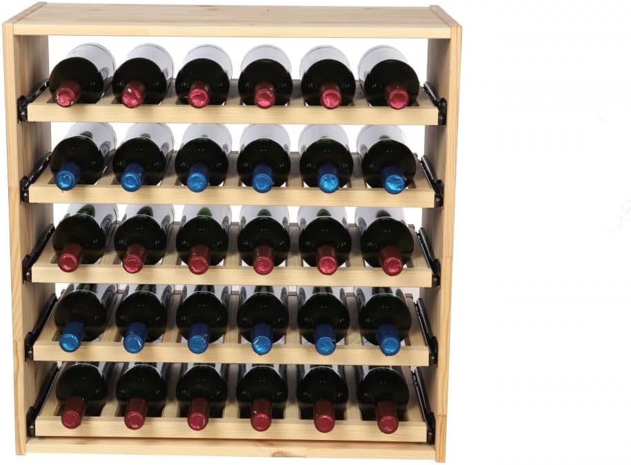 PROREGAL VINCELLAR MOD Modular Wine Rack H x W x D 60 x 60 x 30 cm Extension Module for 30 Bottles with Extendable Levels Solid Pine Wood Natural Wine Holder Wine Stand Bottle Rack Wooden Shelf