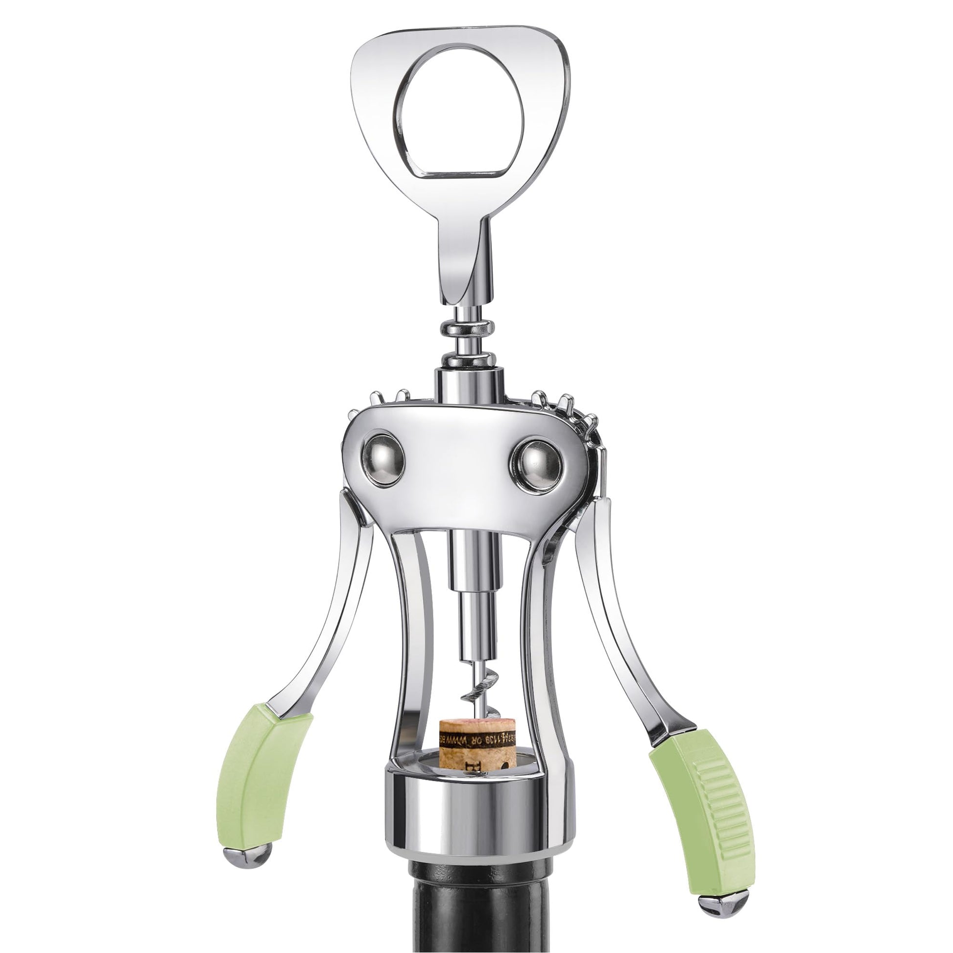 KORCCI Wine Opener, Heavy-Duty Zinc Alloy Wing Corkscrew, Premium Beer Bottle Opener, Multifunctional Wine Accessories with Ergonomic Handle and Sharp Screw, for Kitchen, Bar, Restaurant, Bartenders