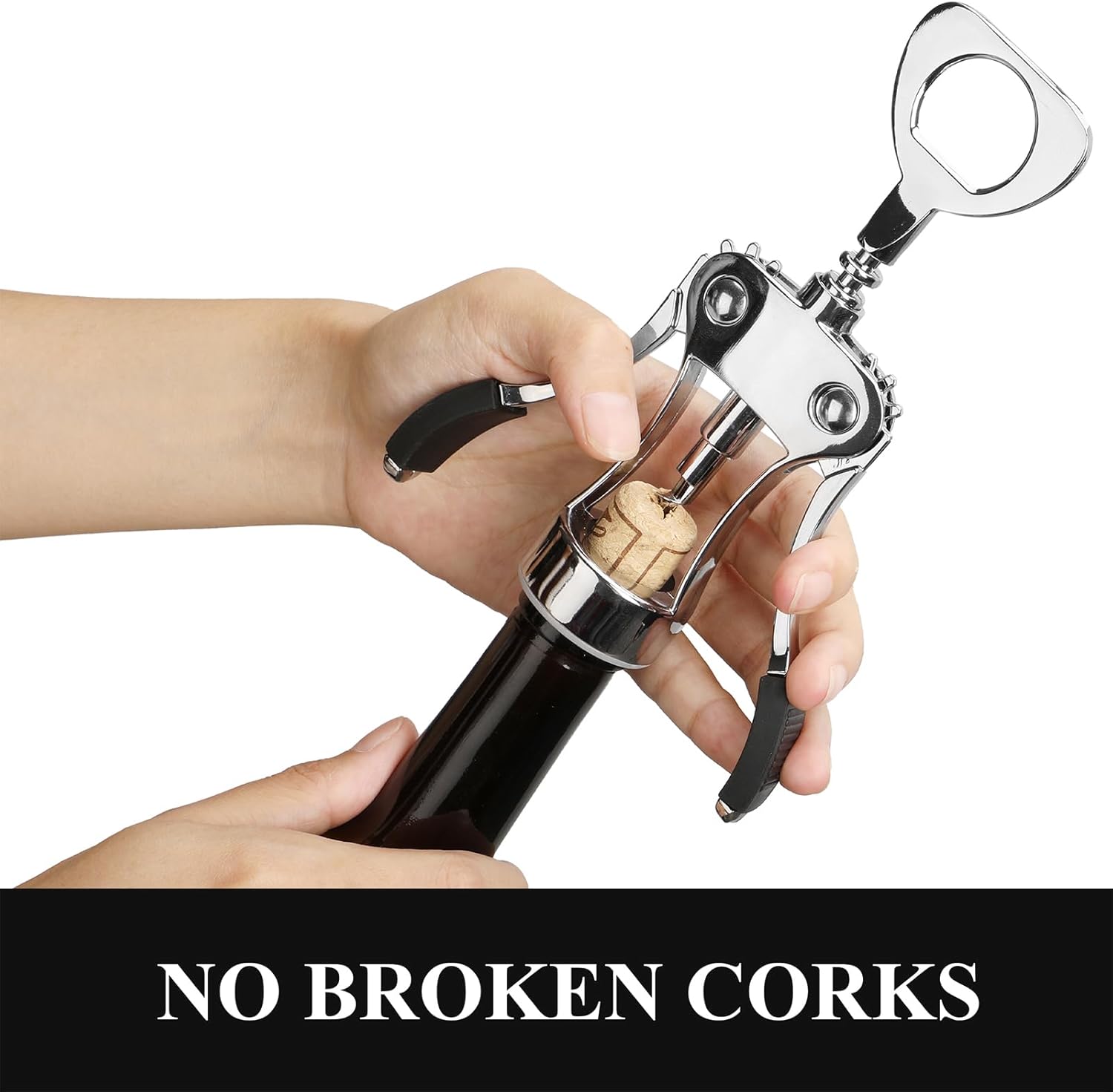 KORCCI Wine Opener, Heavy-Duty Zinc Alloy Wing Corkscrew, Premium Beer Bottle Opener, Multifunctional Wine Accessories with Ergonomic Handle and Sharp Screw, for Kitchen, Bar, Restaurant, Bartenders