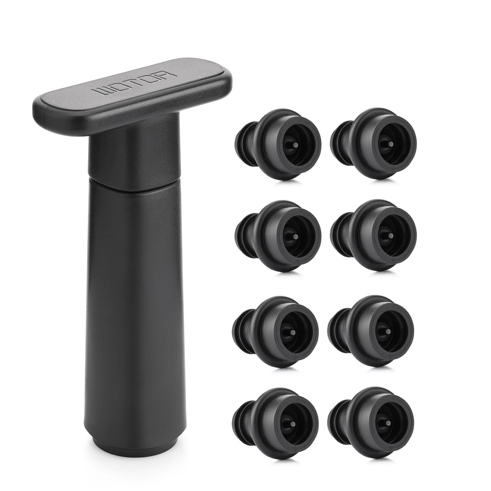 WOTOR Wine Vacuum Pump with 4 Stoppers, Wine Bottle Stopper, Wine Preserver, Reusable Wine Stopper Keeps Wine Fresh, Ideal Wine Accessory Gift