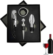 Sommelier Set, Korkenzieher Wein Set, Korkenzieher Set, Rotwein Flaschenöffner, Weinkorkenzieher, Wein Sommelier Set, 4-In-1 Weinzubehör, Mit Weinöffner, Tropfringe, Weinverschlüsse, Weinausgießer