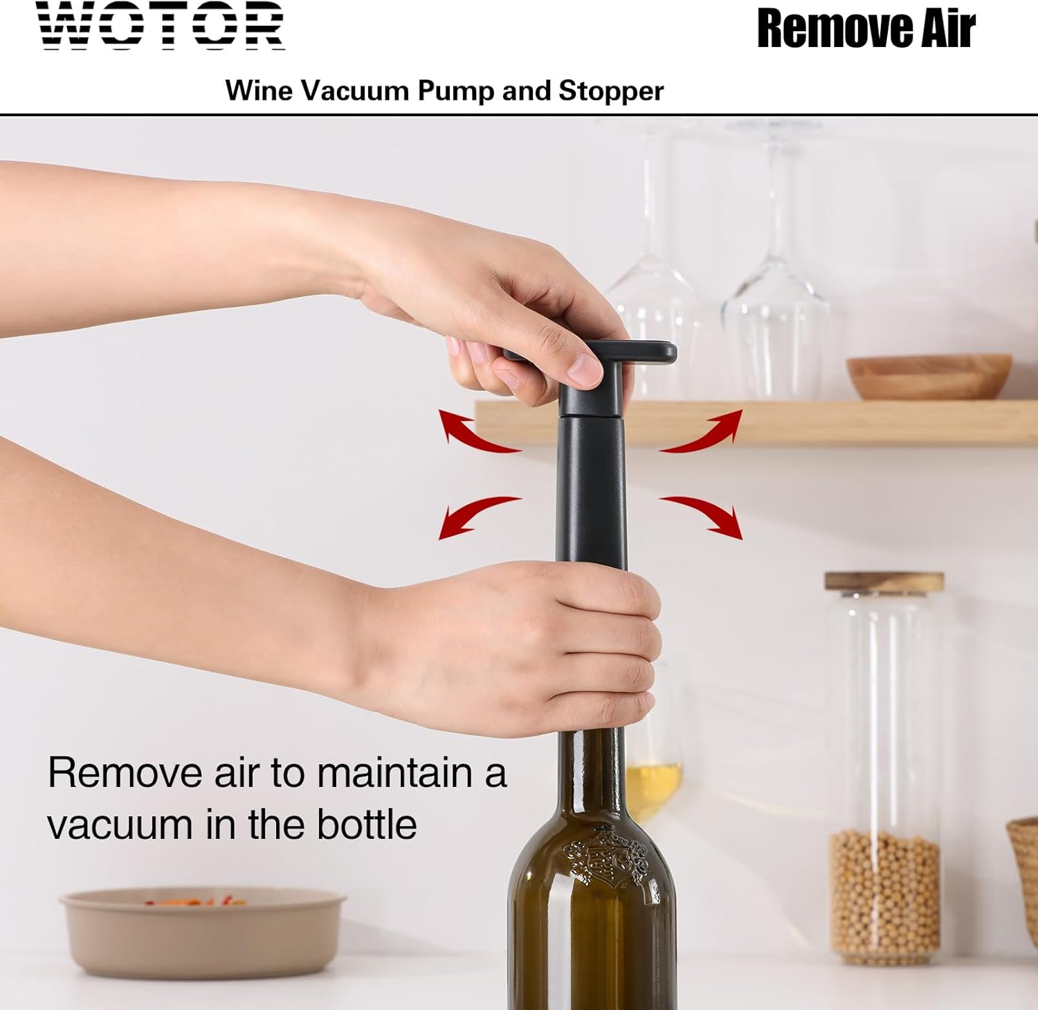 WOTOR Wine Vacuum Pump with 4 Stoppers, Wine Bottle Stopper, Wine Preserver, Reusable Wine Stopper Keeps Wine Fresh, Ideal Wine Accessory Gift