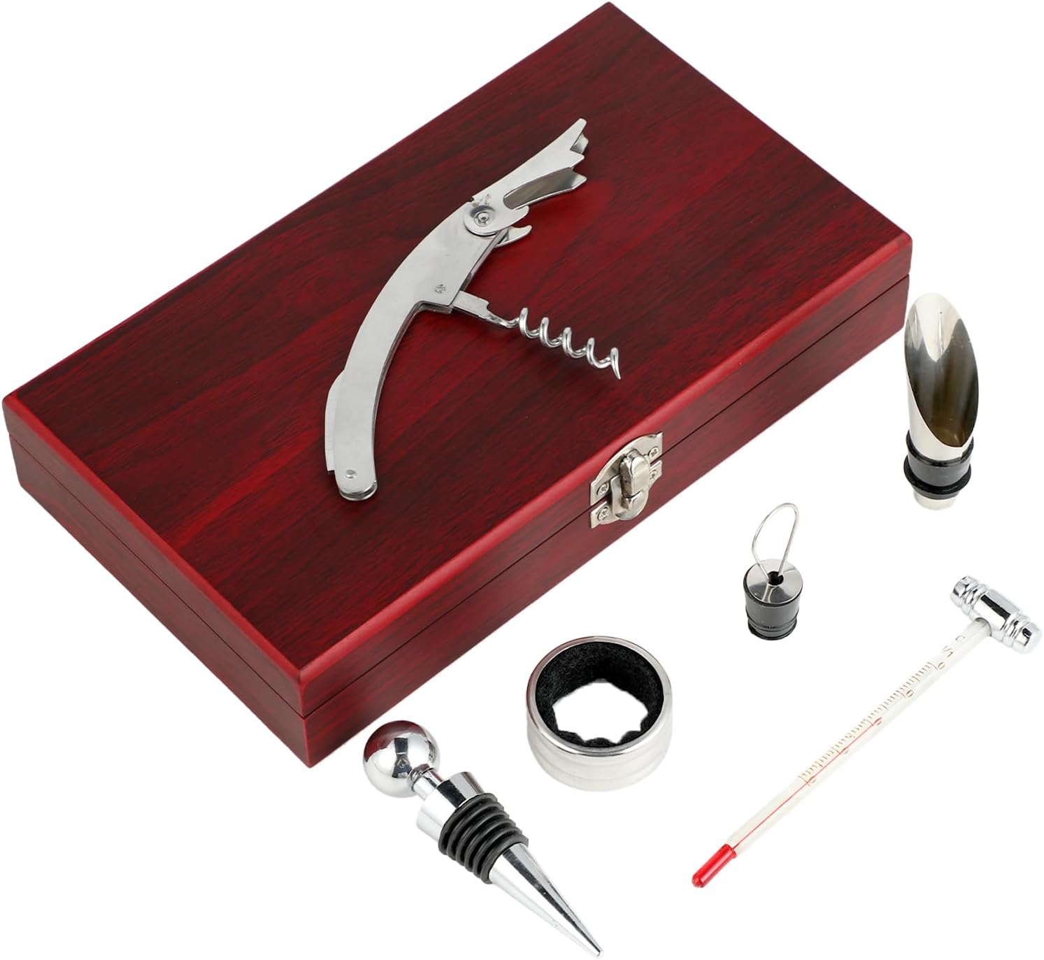 Korkenzieher Wein Set, 5 Stück Manueller Weinöffner Sommelier-Sets, Edelstahl Rotwein Flaschenöffner mit klassischem Holzetui für Weinflaschen, Weinöffner Kit für Hochzeit Christmas Papa Vatertag