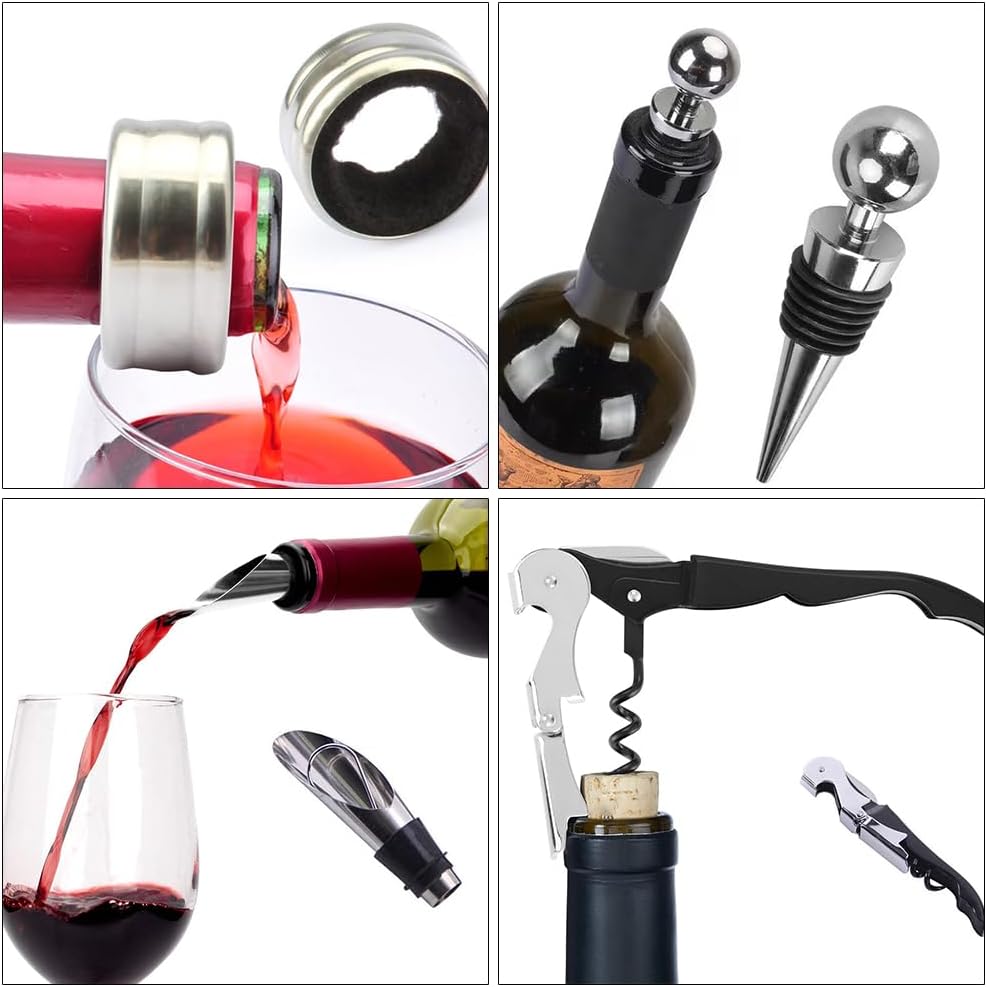 Sommelier Set, Korkenzieher Wein Set, Korkenzieher Set, Rotwein Flaschenöffner, Weinkorkenzieher, Wein Sommelier Set, 4-In-1 Weinzubehör, Mit Weinöffner, Tropfringe, Weinverschlüsse, Weinausgießer