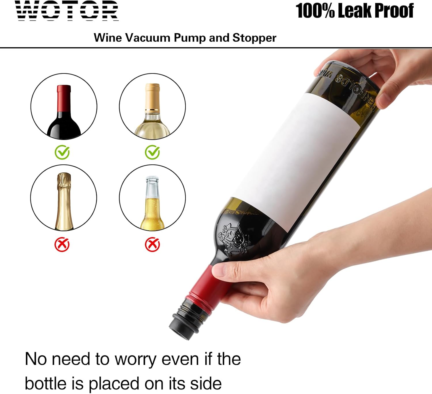WOTOR Wine Vacuum Pump with 4 Stoppers, Wine Bottle Stopper, Wine Preserver, Reusable Wine Stopper Keeps Wine Fresh, Ideal Wine Accessory Gift