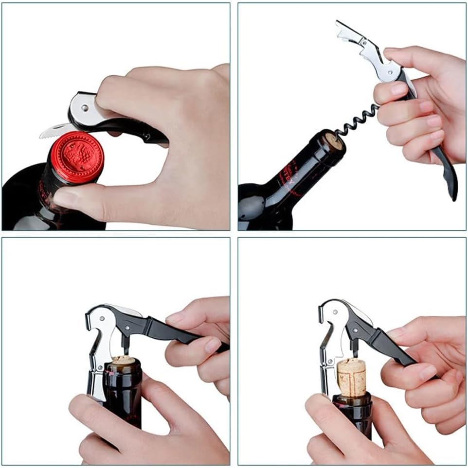 Sommelier Set, Korkenzieher Wein Set, Korkenzieher Set, Rotwein Flaschenöffner, Weinkorkenzieher, Wein Sommelier Set, 4-In-1 Weinzubehör, Mit Weinöffner, Tropfringe, Weinverschlüsse, Weinausgießer
