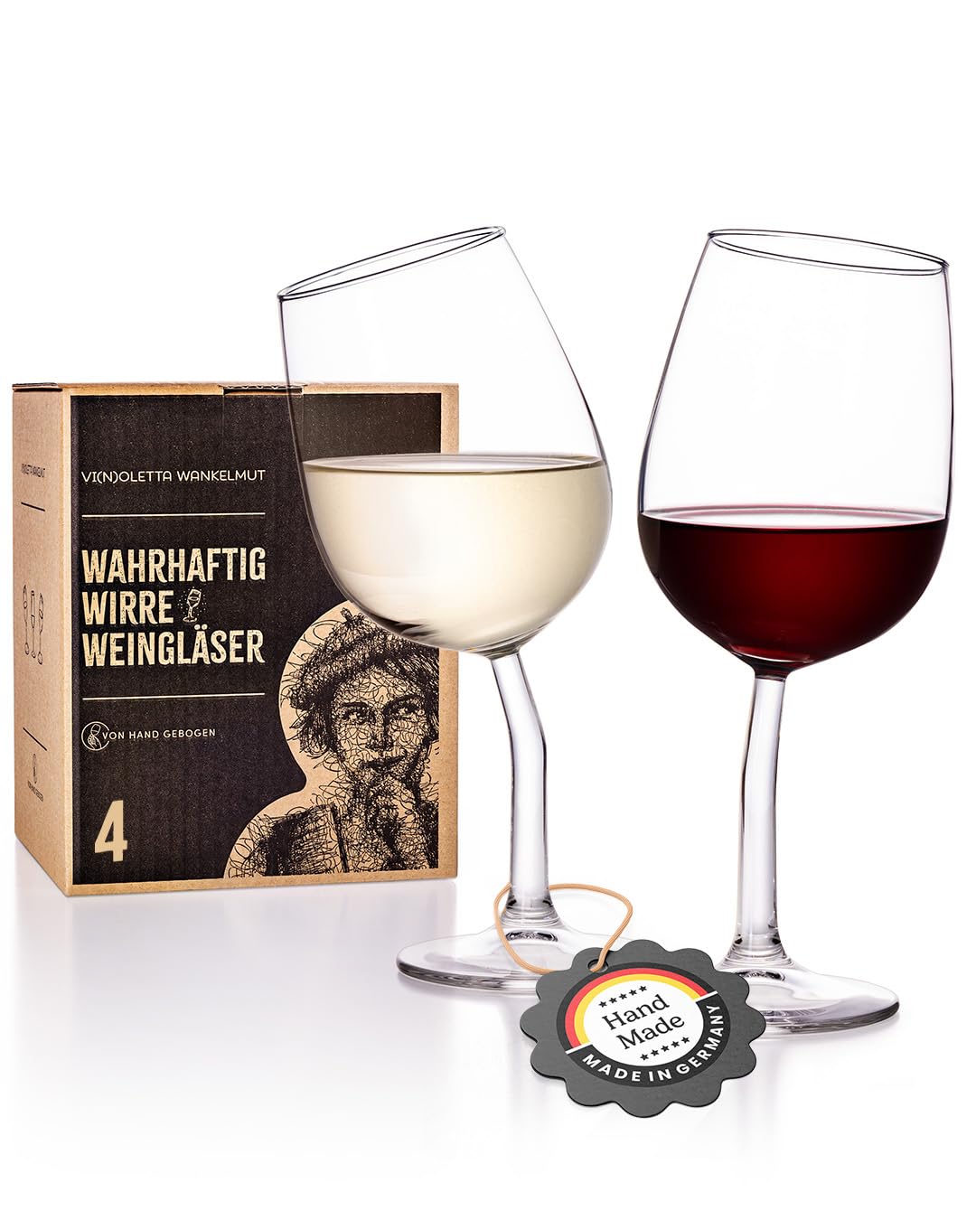 Vi(n)oletta Wankelmut Crooked Wine Glasses Set (2 Pieces) - Wine Glass Funny Hand Curved in Germany - Funny Wine Glasses as Wine Gifts for Men and Women