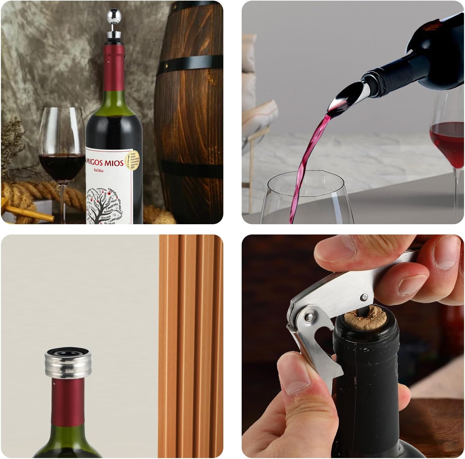 Korkenzieher Wein Set, 5 Stück Manueller Weinöffner Sommelier-Sets, Edelstahl Rotwein Flaschenöffner mit klassischem Holzetui für Weinflaschen, Weinöffner Kit für Hochzeit Christmas Papa Vatertag
