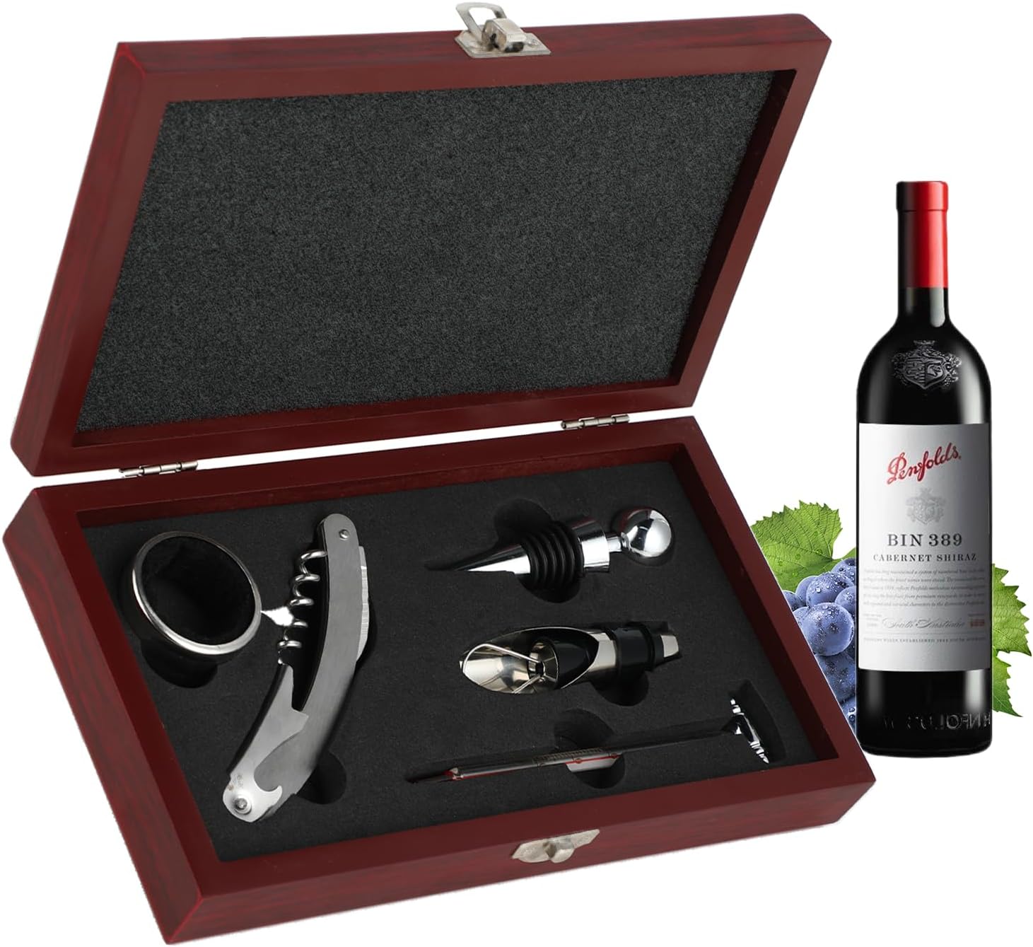 Korkenzieher Wein Set, 5 Stück Manueller Weinöffner Sommelier-Sets, Edelstahl Rotwein Flaschenöffner mit klassischem Holzetui für Weinflaschen, Weinöffner Kit für Hochzeit Christmas Papa Vatertag