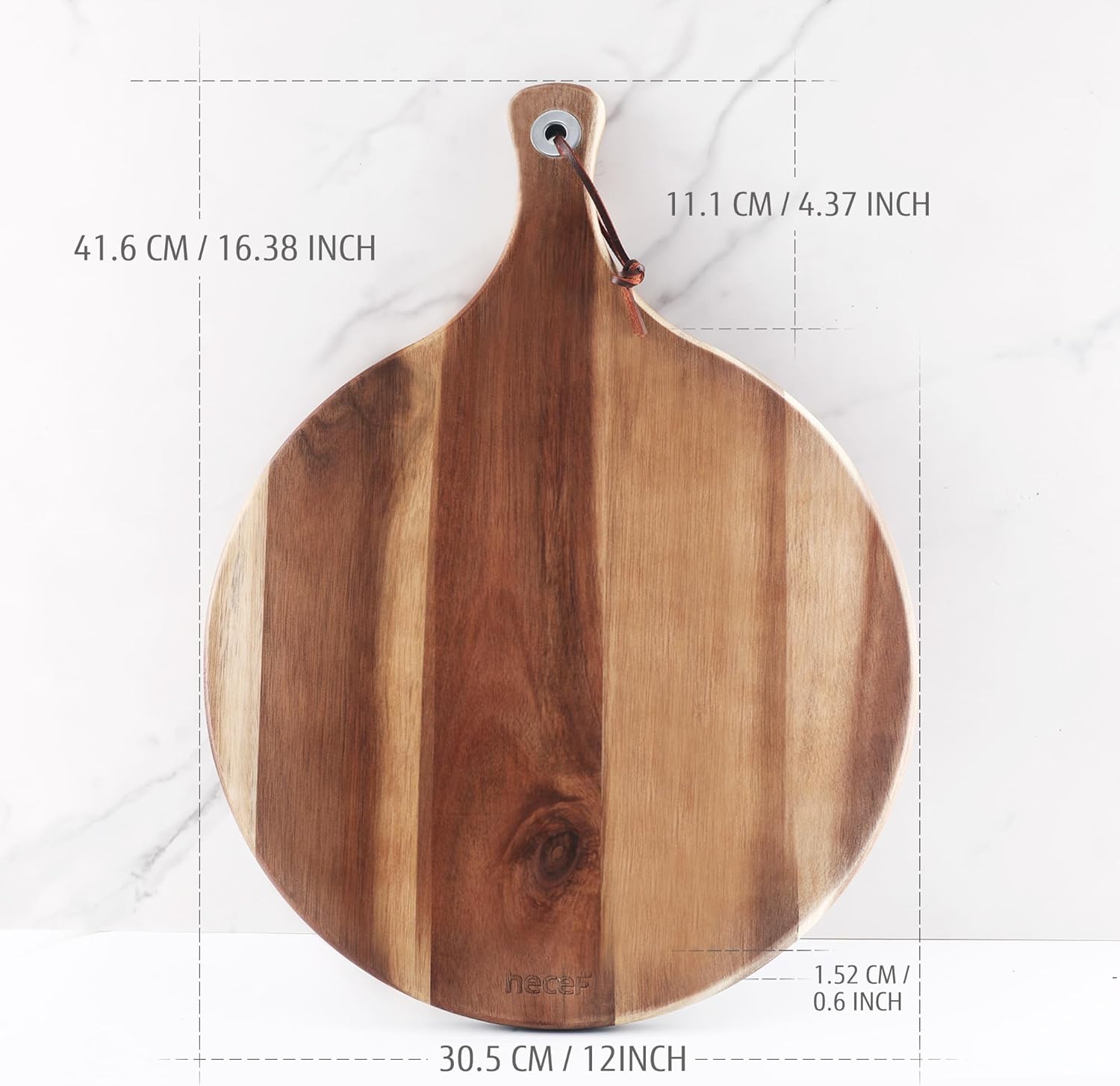 hecef Käsebrett Holz, Käseplatten Käsebretter Servierplatte Servierbrett Geschenk für Party-Geburtstag, Weihnachts, Charcuterie Platte Cheese Board mit Griff 30.5cm (Rundes)