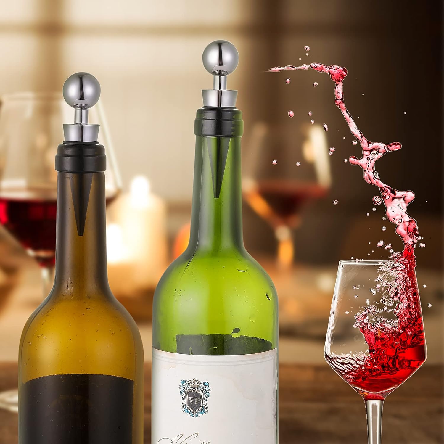 Prasacco 4 Pieces Wine Stopper, Reusable Wine Bottle Stopper, Bottle Stopper, Bottle Safe for Wine Collection, Red Wine, Champagne, Beer Saver Sealer
