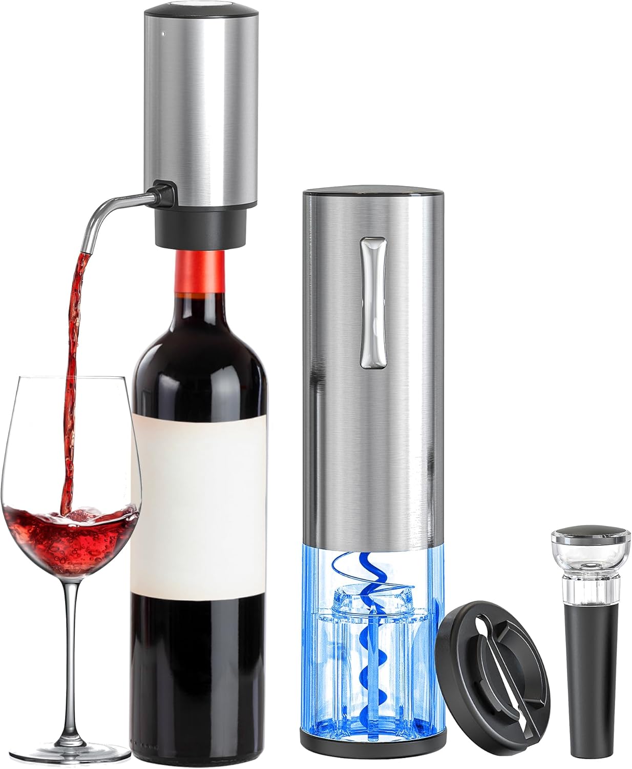 BGFOX Electric Wine Bottle Opener Set Rechargeable Stainless Steel, 4 in 1 Automatic Electric Corkscrew, Automatic Electric Wine Aerator, Foil Cutter and Vacuum Stopper, Gifts for Wine Lovers