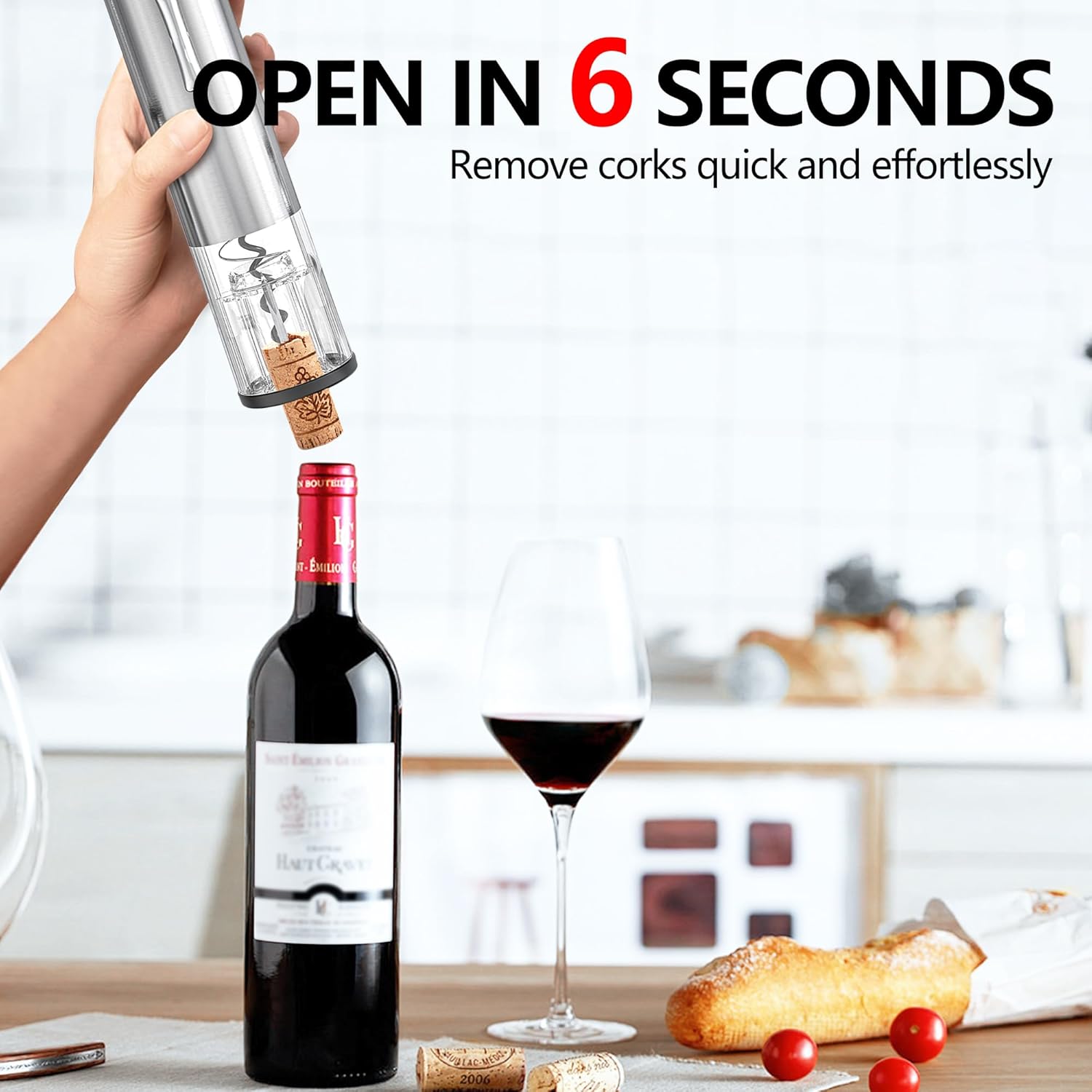 BGFOX Electric Wine Bottle Opener Set Rechargeable Stainless Steel, 4 in 1 Automatic Electric Corkscrew, Automatic Electric Wine Aerator, Foil Cutter and Vacuum Stopper, Gifts for Wine Lovers