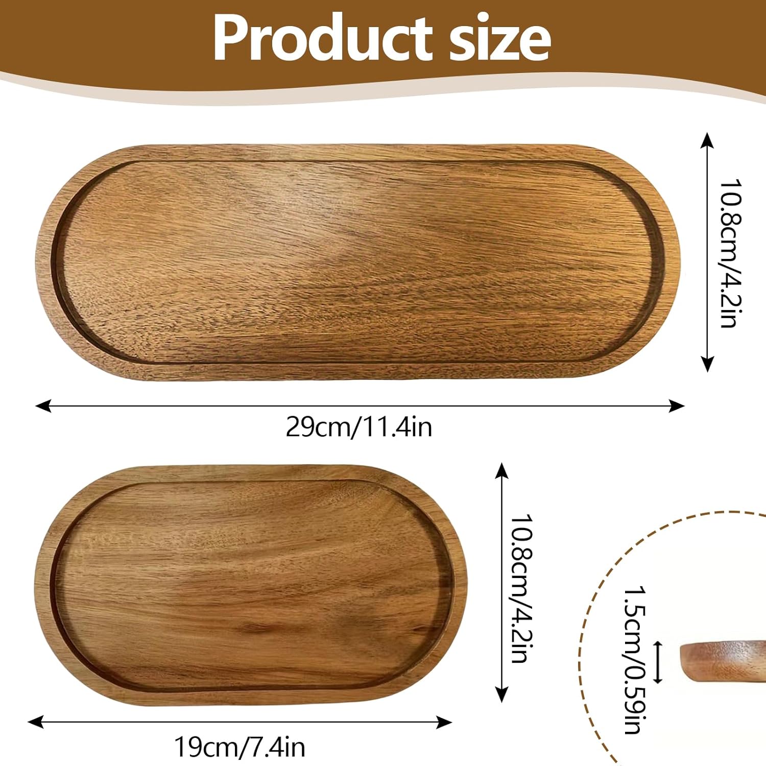 SNSYGN Holzteller, 2 Stück Servierplatte Holz Ovale Holztablett Holz Deko Charcuterie Board Kleines Tablett für Frühstück, Kaffee, Brot, Tee, Kuchen, Handtücher und Duschzubehö