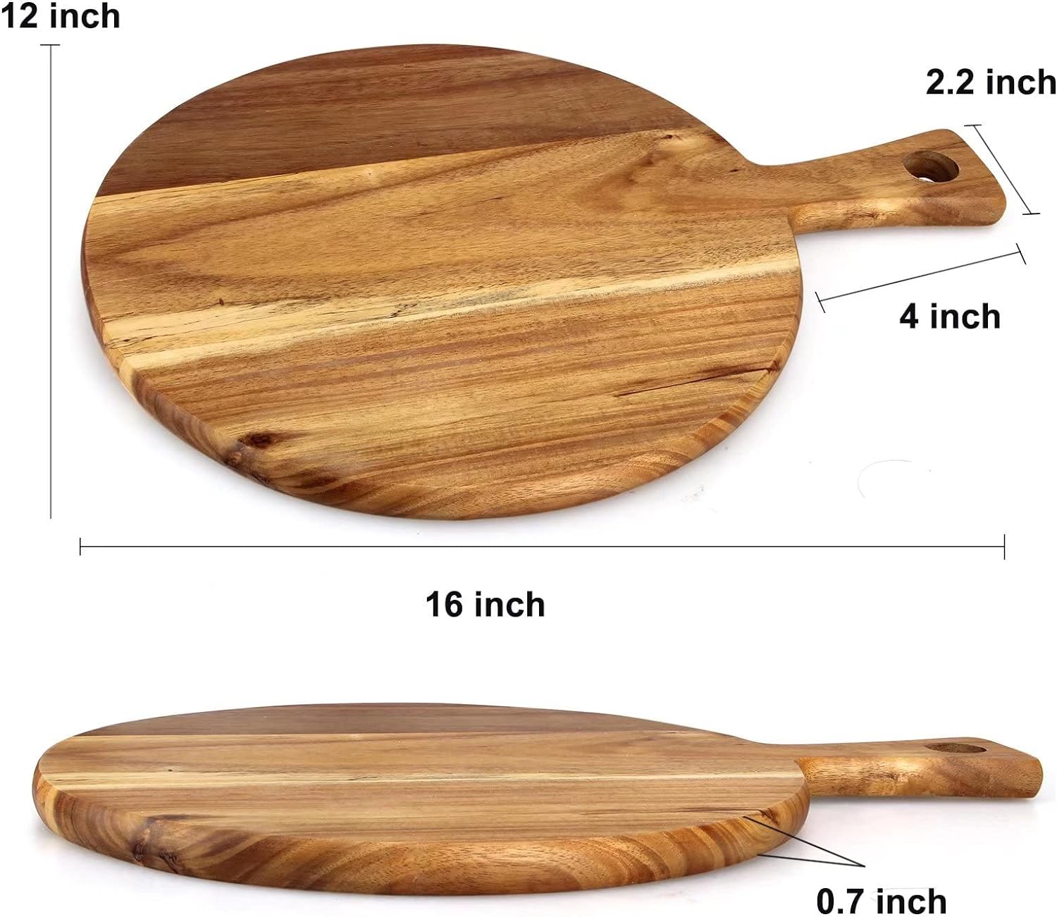 Schneidebrett aus Akazienholz Rundes Pizzabretter Holzschneidebretter Küche Fleisch Servier Brett Cheese Charcuterie Boards Hackbretter Käsebrett Schneidebretter mit Griff
