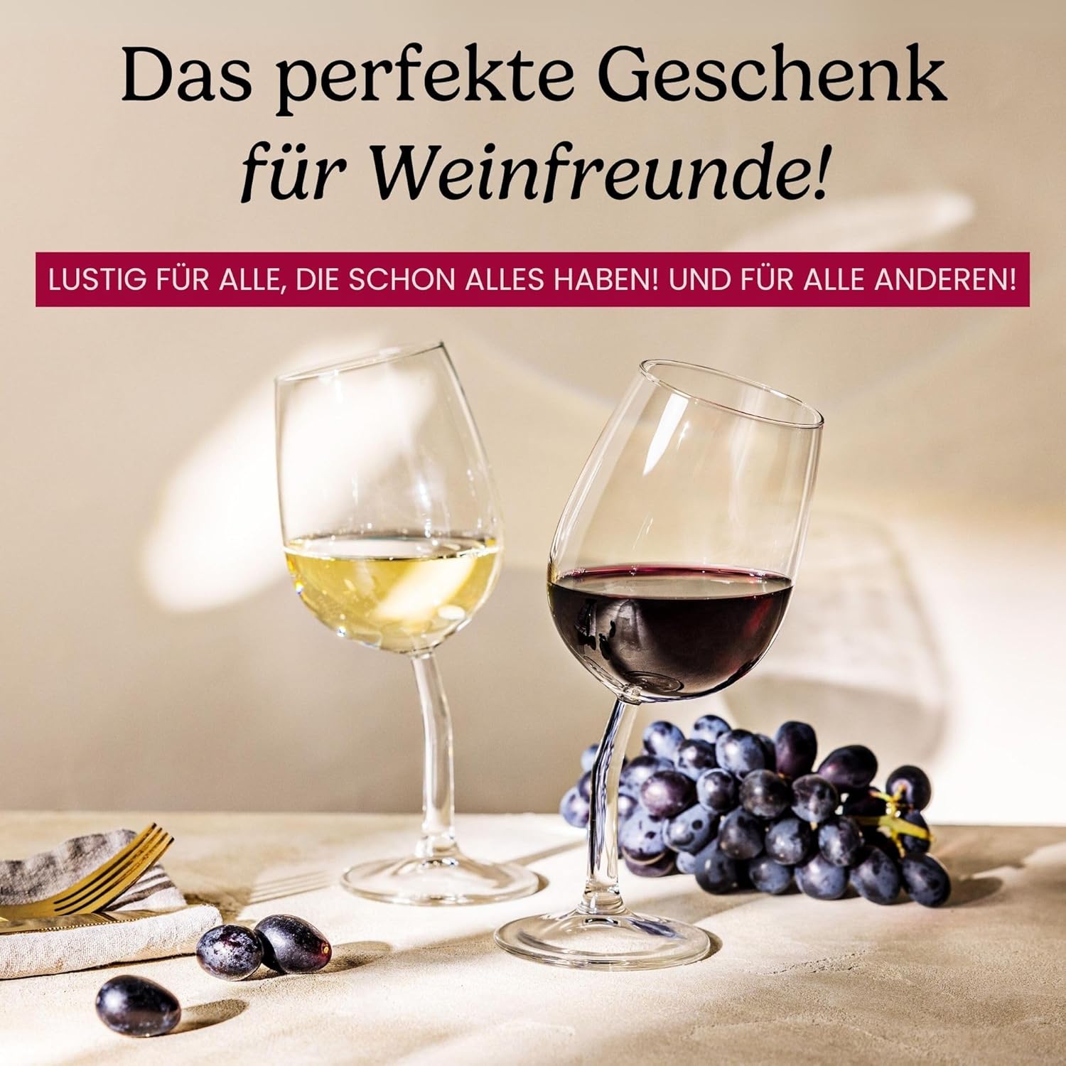 Vi(n)oletta Wankelmut Crooked Wine Glasses Set (2 Pieces) - Wine Glass Funny Hand Curved in Germany - Funny Wine Glasses as Wine Gifts for Men and Women