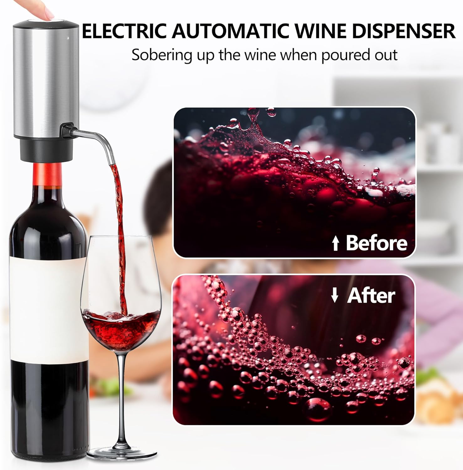 BGFOX Electric Wine Bottle Opener Set Rechargeable Stainless Steel, 4 in 1 Automatic Electric Corkscrew, Automatic Electric Wine Aerator, Foil Cutter and Vacuum Stopper, Gifts for Wine Lovers