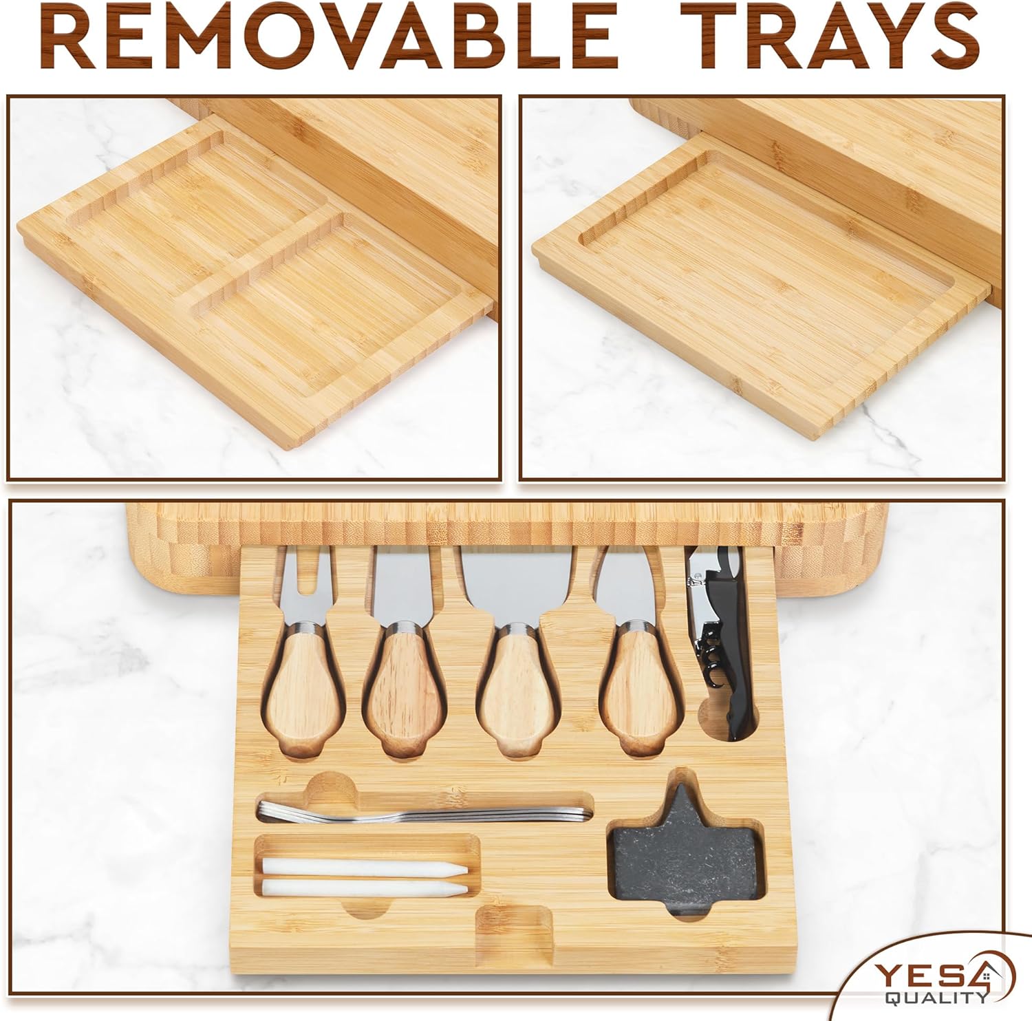 Charcuterie Boards Deluxe Geschenkset – 23-teilig, Bambus – großes Käsebrett plus Obsttablett als Geburtstagsgeschenk