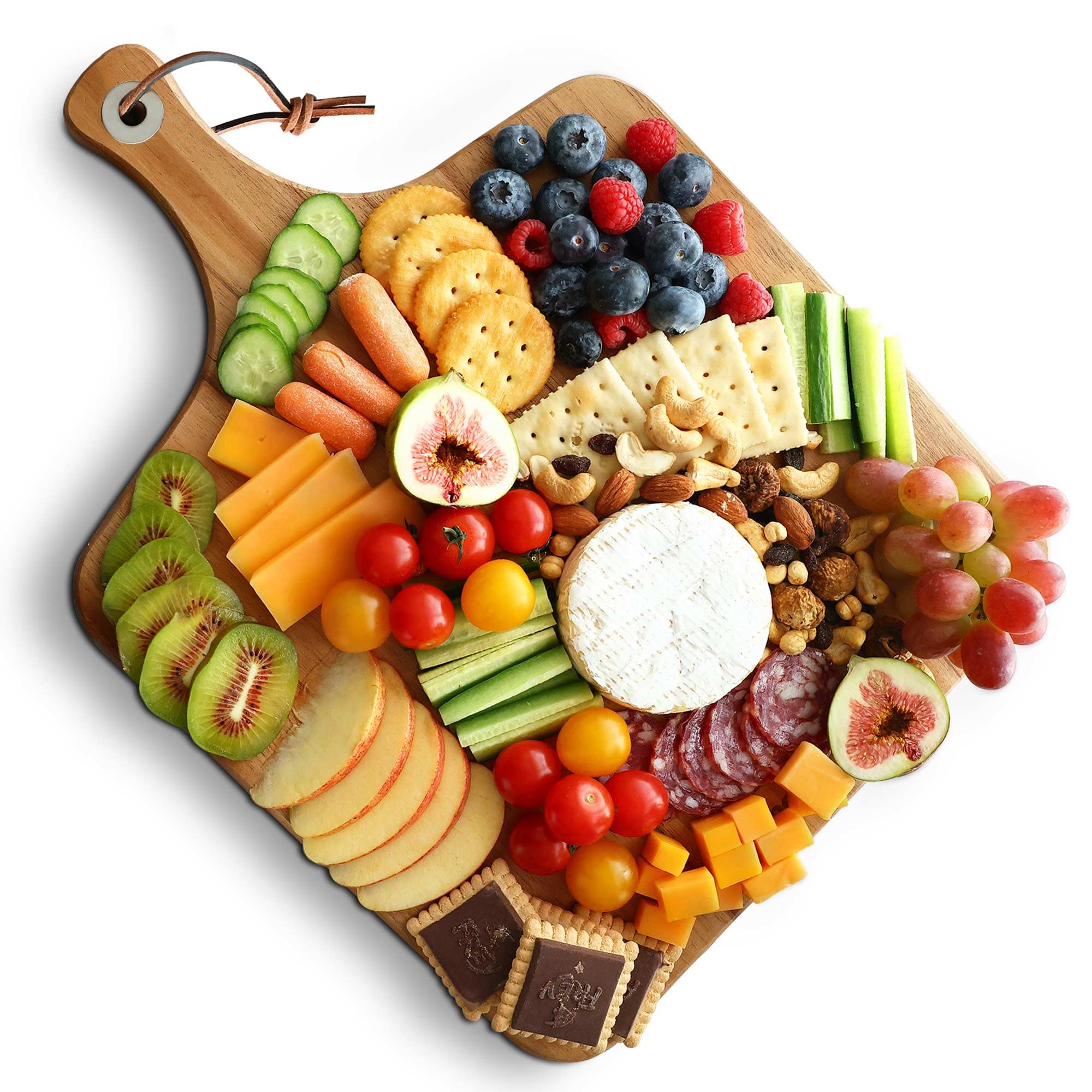 hecef Käsebrett Holz, Käseplatten Käsebretter Servierplatte Servierbrett Geschenk für Party-Geburtstag, Weihnachts, Charcuterie Platte Cheese Board mit Griff 30.5cm (Rundes)