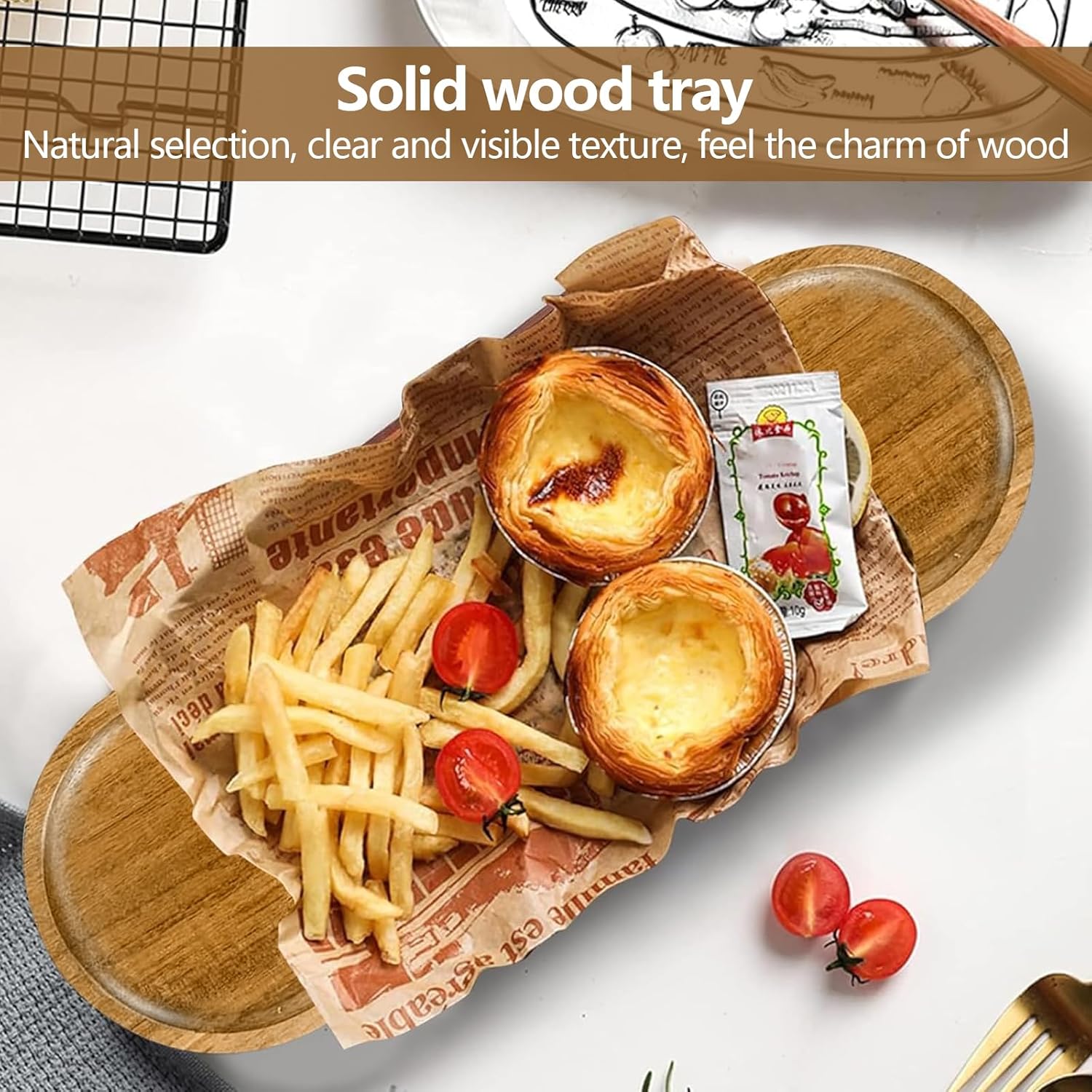 SNSYGN Holzteller, 2 Stück Servierplatte Holz Ovale Holztablett Holz Deko Charcuterie Board Kleines Tablett für Frühstück, Kaffee, Brot, Tee, Kuchen, Handtücher und Duschzubehö